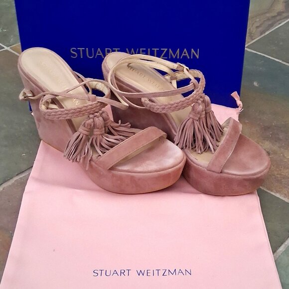 Stuart Weitzman Wedge Suede Sandals Shoes - Picture 1 of 10